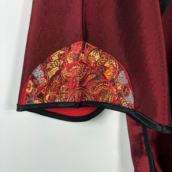 Asian red satin jacket L mandarin collar luxury boho light weight blazer style - Picture 9 of 14